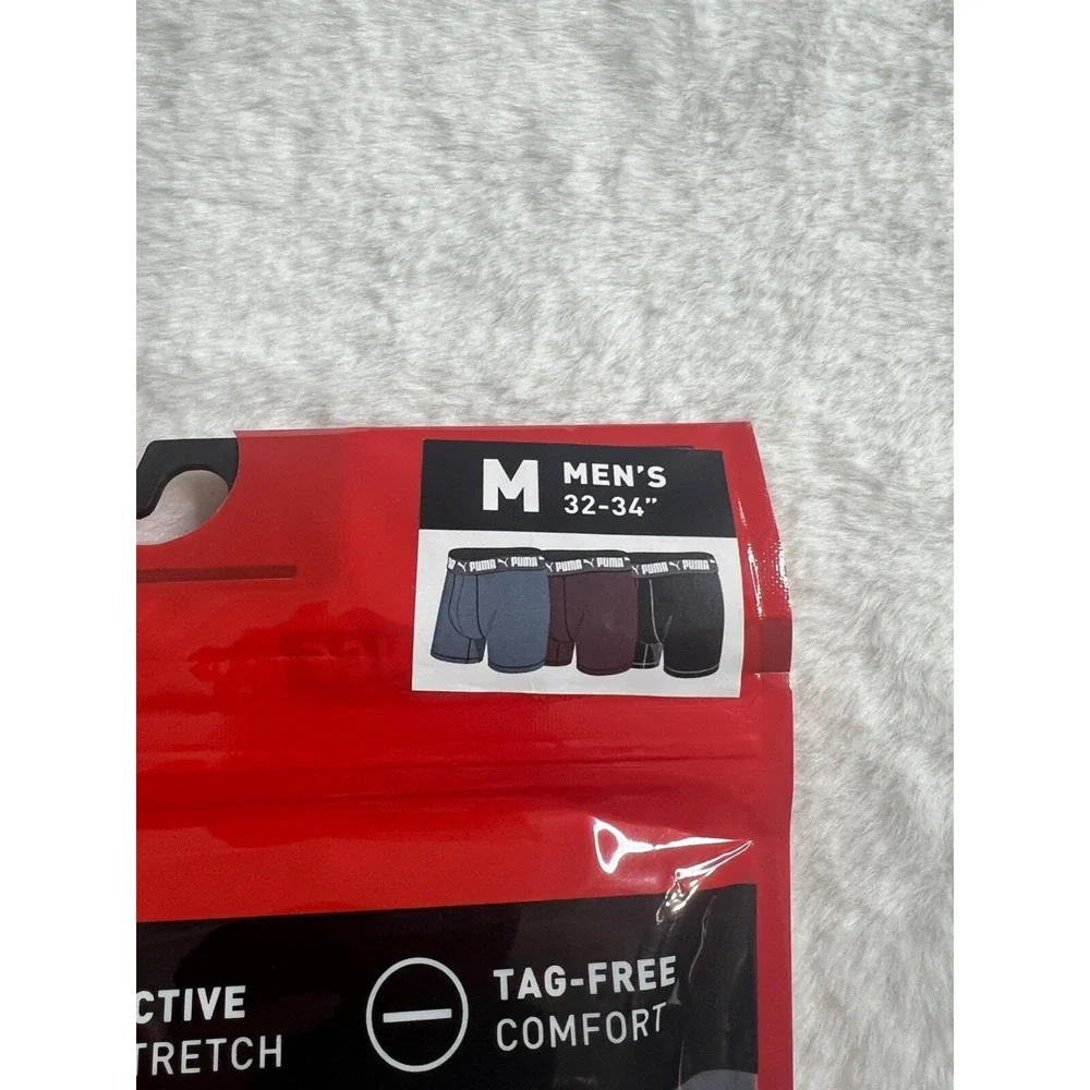 PUMA 3 PACK BOXER BRIEF PERFORMANCE UNDERWEAR Black Gray Burgundy Men's medium